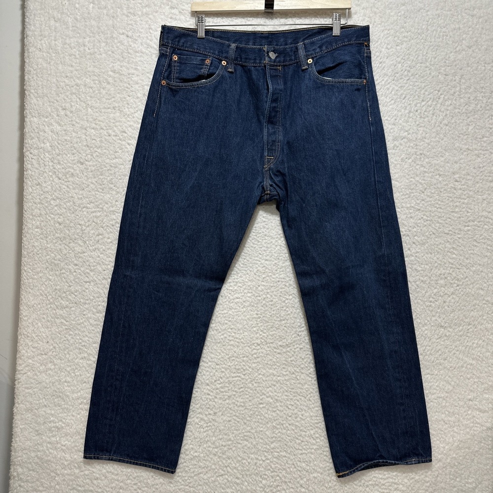 Levis 501 Mens Button Fly Straight Leg Blue Dark Wash Denim Jeans Size 40